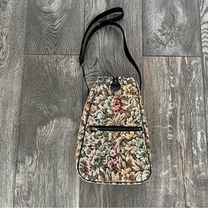 Vintage 80s NWOT Floral Tapestry Zip Crossbody Shoulder Bag